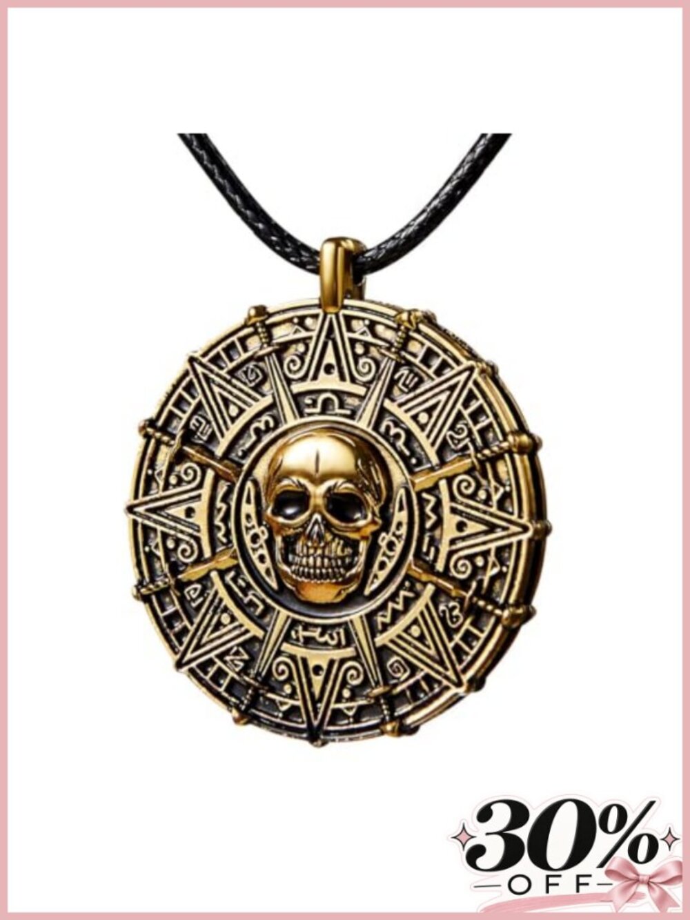 Pirate Skull Coin Necklace Halloween Costume Accessory Adjustable Hemp Rope